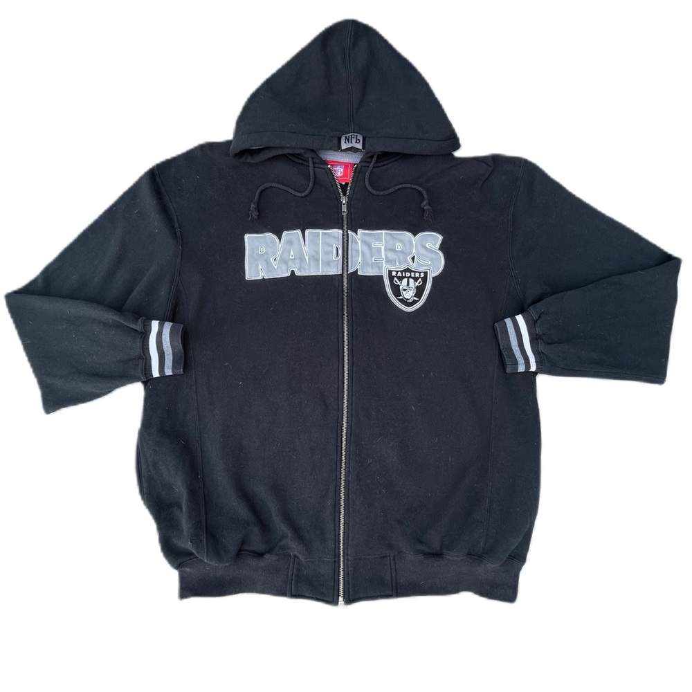 NFL Las Vegas Raiders Football Black Hoodie White Zip Up Sweater